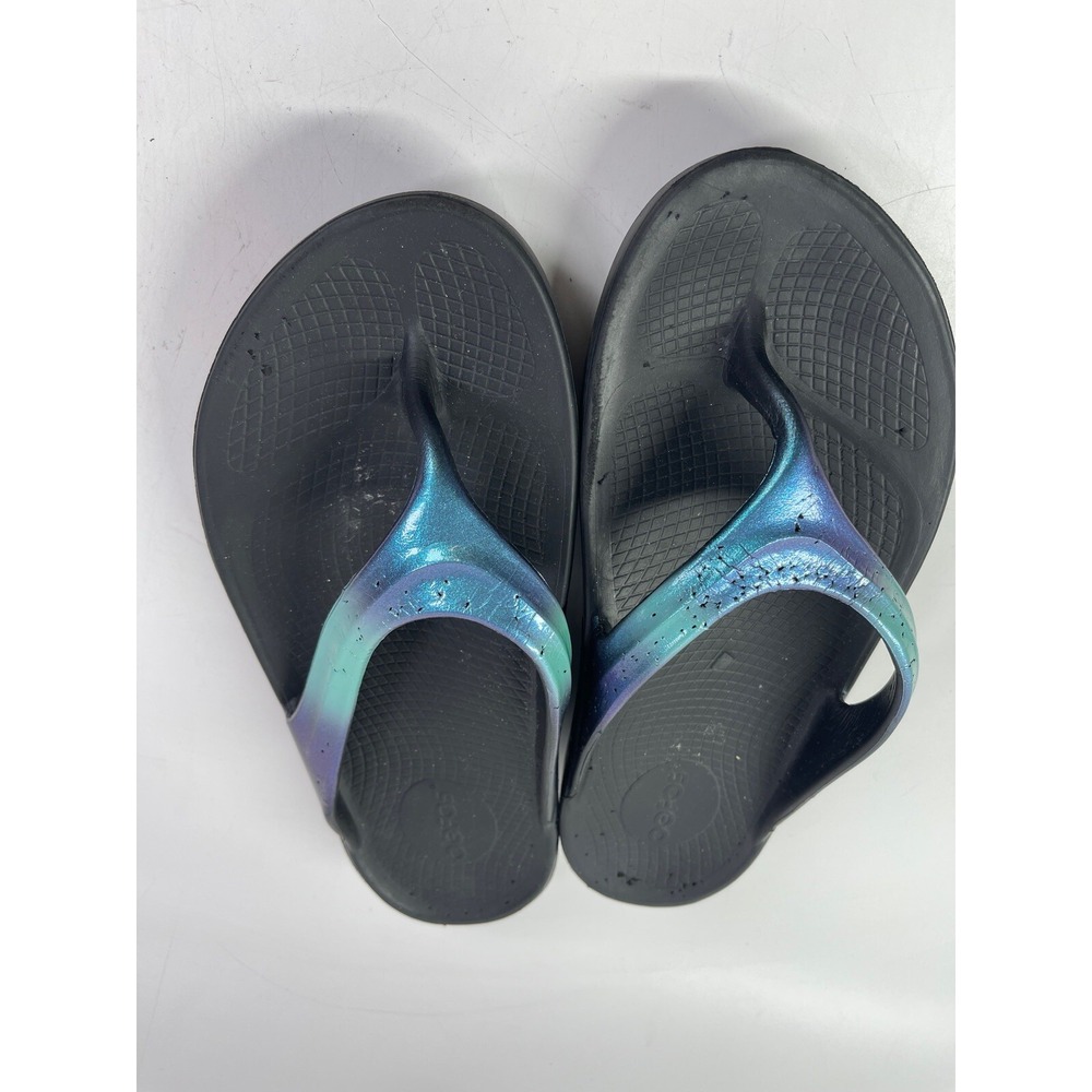 Oofos Oolala Luxe Sandals Women's Metallic Blue Flip Flop Size 9